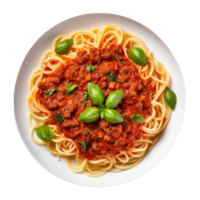 Zuhause gemacht Spaghetti Bolognese gemacht mit Fleisch und Pasta isoliert. Illustration ai generativ png