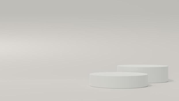Empty podium or pedestal display on soft background with cylinder stand concept. Blank product shelf standing backdrop. 3D rendering. photo