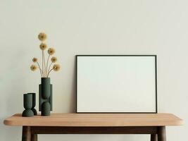 Minimalist living room style with poster photo frame on the wooden table