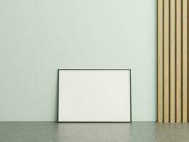 Frame mockup on marble floor with white wall photo