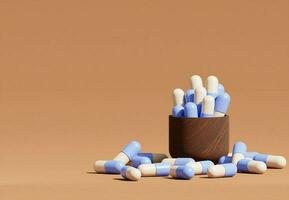 azul medicina pastillas 3d representación. farmacia y cuidado de la salud concepto. drogas conciencia. natural tema. foto