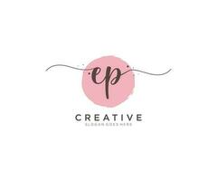 initial EP Feminine logo beauty monogram and elegant logo design, handwriting logo of initial signature, wedding, fashion, floral and botanical with creative template. vector