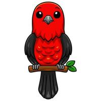 Cute scarlet tanager bird cartoon on tree branch vector