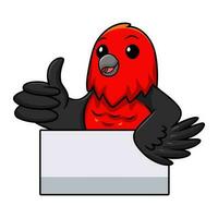 Cute scarlet tanager bird cartoon giving thumb up vector