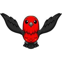 Cute scarlet tanager bird cartoon flying vector