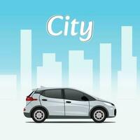 3d flat illustration of a realistic cartoonist car in the city. Clean cityscape with vehicle. square shape design. vector