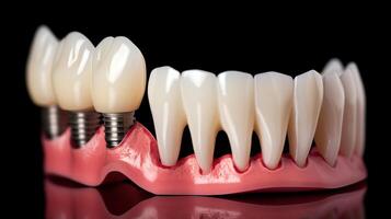 dental prótesis, diente implante, Bosquejo en un negro fondo, aislar. ai generado. foto