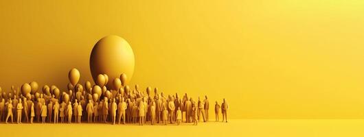 World Population Day. Group of different people, yellow background. AI generated. photo