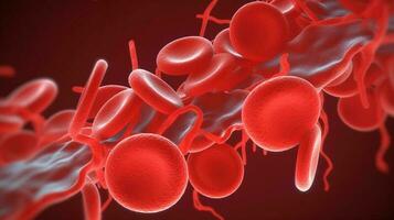 Blood vessel, hemoglobin close-up. Medical venous structure, dark background. AI generated. photo