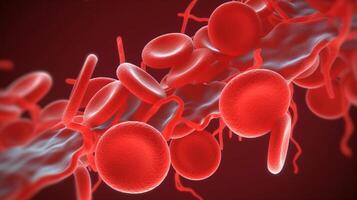 Blood vessel, hemoglobin close-up. Medical venous structure, dark background. . photo