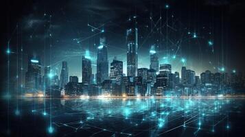 Digital society of future. Modern technological city. . photo