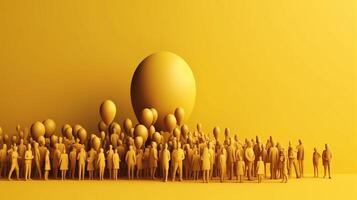 World Population Day. Group of different people, yellow background. . photo