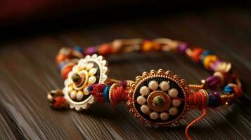 Indian Raksha Bandhan festival, family traditional holiday. Decorations with flowers. AI generated. photo