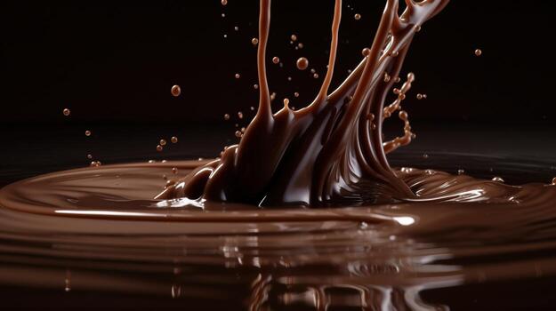 Chocolate Day, chocolate splashes, dark background. Wallpaper concept. . photo