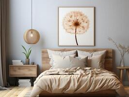 Mock-up poster frame in Scandinavian bedroom , Mockups Design 3D, High-quality Mockups, photo