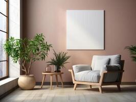 Mockup poster in Scandinavian style interior, Mockups Design 3D, High-quality Mockups, photo