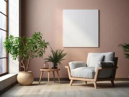 Mockup poster in Scandinavian style interior, Mockups Design 3D, High-quality Mockups, Generative Ai photo