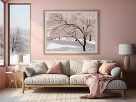 Mockup poster in living room Scandinavian , Mockups Design 3D, High-quality Mockups, photo