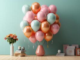 Mockup poster interior background with pastel ball, Mockups Design 3D, High-quality Mockups, photo