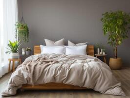 Mock-up poster frame in bedroom Scandinavian style 3d , Mockups Design 3D, High-quality Mockups, photo