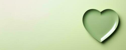 Vivid heart green plate isolated on green background with a copy space, top view photo