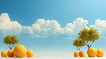Surreal composition with oranges in minimalism on vivid background photo