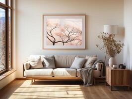 Home interior with poster mockup Scandinavian , Mockups Design 3D, High-quality Mockups, photo