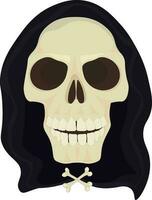 Spooky death skull in black hood vector illustration