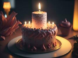 pastel de cumpleaños de chocolate con velas foto