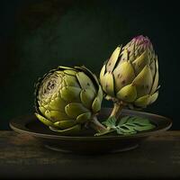 Green artichoke vegetable ingredient for cooking in restaurant and home photo