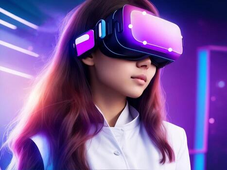 Future digital technology, Girl in virtual reality glasses, photo