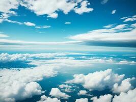 Nature background white clound and blue sky view from airplane, AI image generator photo