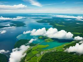 Above the clouds, countryside by the sea scenery, AI photo