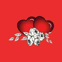 beautiful rose and heart love icon - heart symbol, valentine day, doodle red heart icon vector eps.10