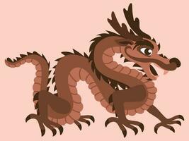 Wooden dragon in the year 2024. Cartoon dragon in brown shades in the concept of the character of the year. Asian dragon. The oriental theme of the holiday. Symbol of the Year 2024 vector