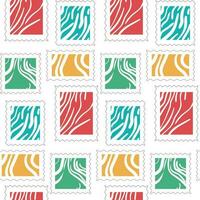 Seamless background for mailing lists with bright abstractions. Vector seamless pattern with postage stamps of square and rectangular shapes. Can be used as wallpaper or wrapping paper