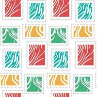 Seamless background for mailing lists with bright abstractions. Vector seamless pattern with postage stamps of square and rectangular shapes. Can be used as wallpaper or wrapping paper