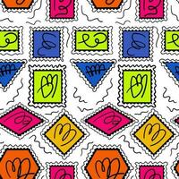 Seamless background for mailing lists with vivid abstractions. Vector seamless pattern with postage stamps of various shapes. Can be used as wallpaper or wrapping paper