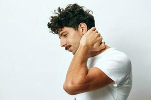 hombre retrato camiseta antecedentes aislado blanco sonrisa Moda foto