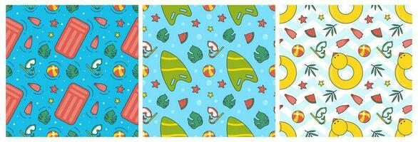 Set of Swimming Pool Seamless Pattern Vector Illustration with Summer Vacation Element in Flat Cartoon Template Hand Drawn