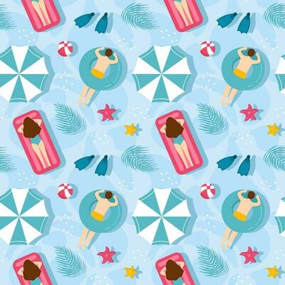 Swimming Pool Seamless Pattern Vector Illustration with Summer Vacation Element in Flat Cartoon Template Hand Drawn
