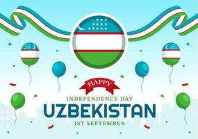 contento Uzbekistán independencia día vector ilustración en Primero de septiembre con uzbeko bandera antecedentes en nacional fiesta mano dibujado plantillas