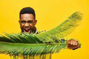 happy man fun tropical fashion tree african stylish palm american student yellow black photo