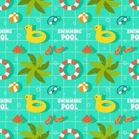 Swimming Pool Seamless Pattern Vector Illustration with Summer Vacation Element in Flat Cartoon Template Hand Drawn