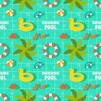 Swimming Pool Seamless Pattern Vector Illustration with Summer Vacation Element in Flat Cartoon Template Hand Drawn