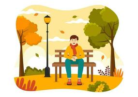 otoño actividad vector ilustración con ocupaciones me gusta un personas paseos un bicicleta, leer libro, relajarse o trotar en el otoño ciudad parque plantillas