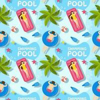 Swimming Pool Seamless Pattern Vector Illustration with Summer Vacation Element in Flat Cartoon Template Hand Drawn