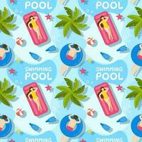 Swimming Pool Seamless Pattern Vector Illustration with Summer Vacation Element in Flat Cartoon Template Hand Drawn