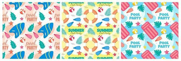 Set of Swimming Pool Seamless Pattern Vector Illustration with Summer Vacation Element in Flat Cartoon Template Hand Drawn