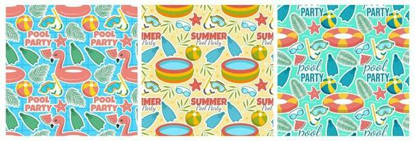 Set of Swimming Pool Seamless Pattern Vector Illustration with Summer Vacation Element in Flat Cartoon Template Hand Drawn